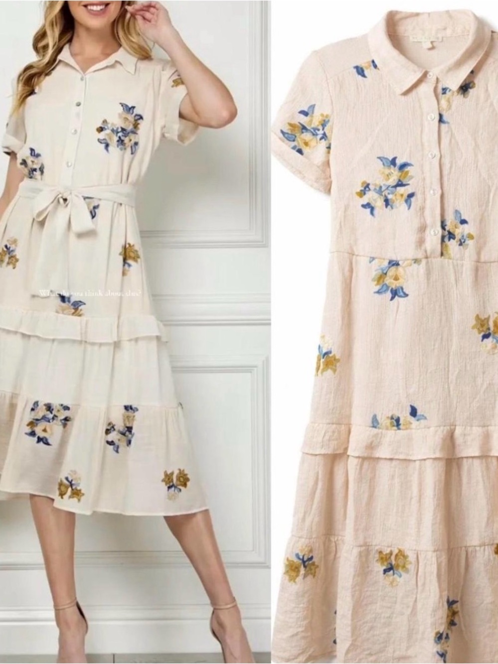 FIGUEROA & FLOWER Embroidered Floral Midi Tiered Cottage Dress - Picture 1 of 8